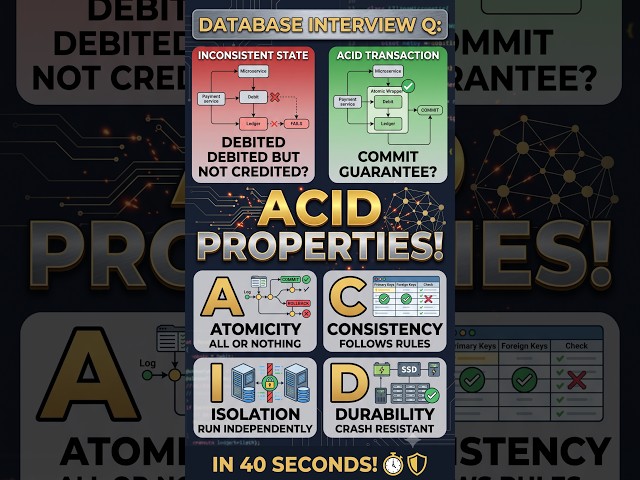 ACID Properties Explained in 40 Seconds! | Database Interview Question 🗄️ #database #acidproperties