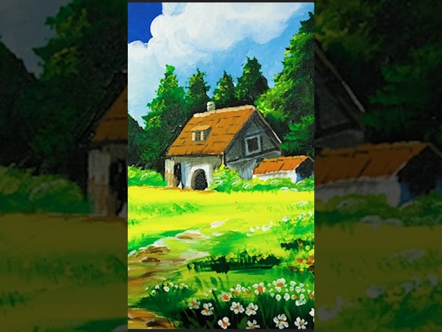 Beautiful landscape with house acrylic painting | Step-by-Step Tutorial #shorts