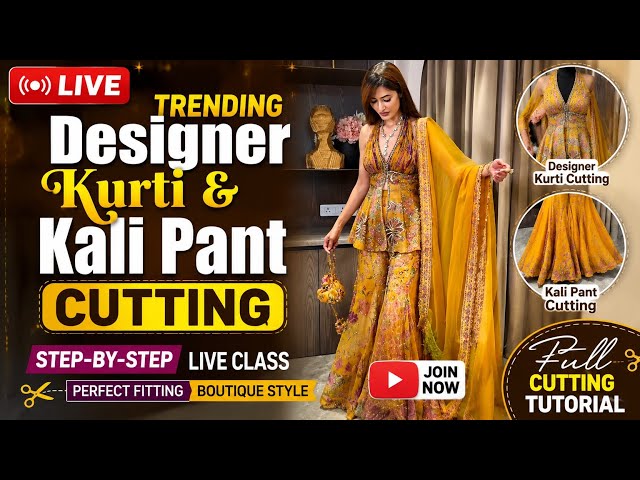 Trending Sharara Style Kali Pant Cutting + Designer Kurti | Live Tutorial #viral #live #nidhifashion