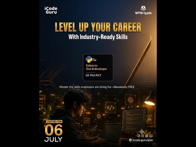 9 PM  |  Python to Gen AI Developer Bootcamp| Week 1 | Day 1 | 06 July 2026
