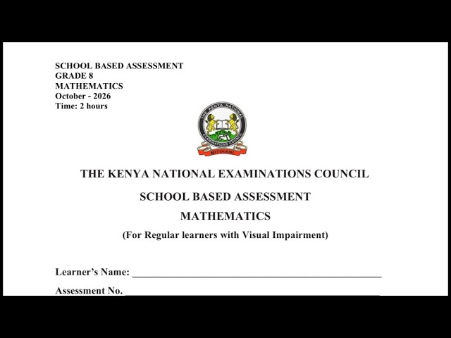 KNEC SBA MATHEMATICS GRADE 8 2026 with answers #sba #2026 
