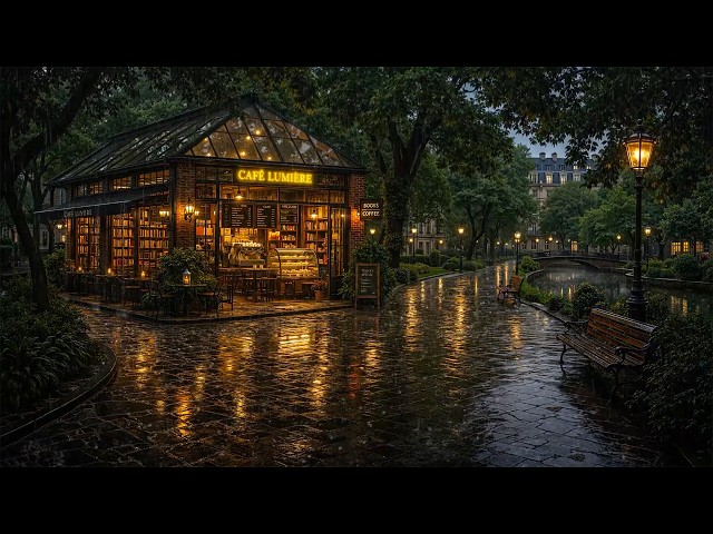 Rainy Evening Jazz at a Warm Parkside Bookstore Café 🌧️ Deep & Smooth Jazz for Relax, Reading ,Focus