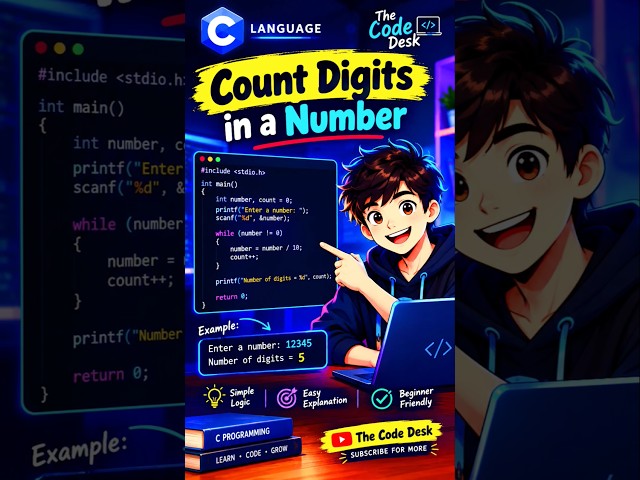 C Program to Count Digits in a Number | Using While Loop | C Programming for Beginners