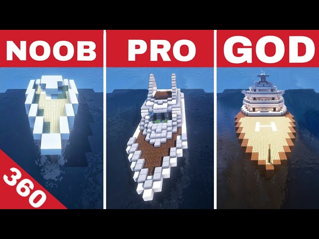 360 VR Minecraft NOOB vs PRO vs GOD: YACHT SHIP build battle challenge (Virtual Reality 4K)
