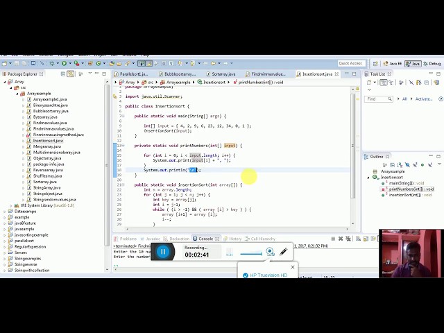Insertin sort using java