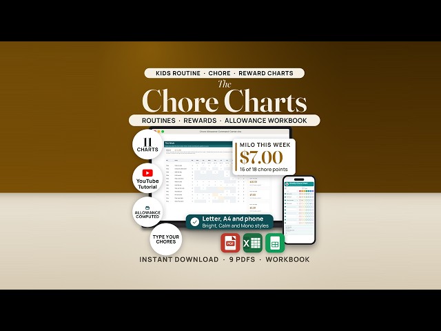 Kids Routine, Chore and Reward Chart System: Full Walkthrough (Editable PDFs, Allowance Workbook)
