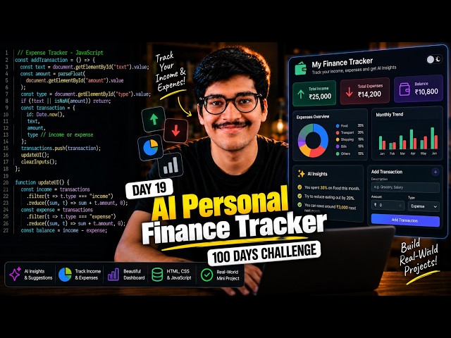 🔴 LIVE | Day 19: Build an AI Personal Finance Tracker 💰🤖 | HTML, CSS & JavaScript Project