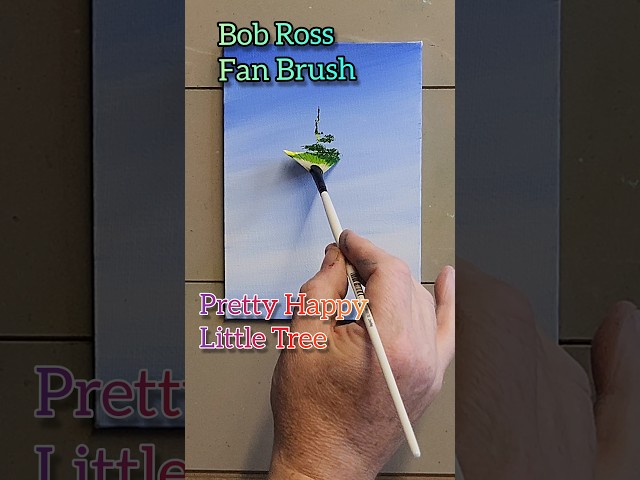 paint with a Bob Ross Fan Brush happy little tree 🌲 Double Load Super Easy #bobross #shorts
