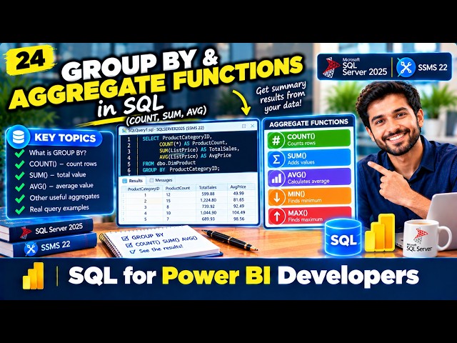 GROUP BY & Aggregate Functions in SQL (COUNT, SUM, AVG) ☑️ Video 24/30  #sqlserver #SqlForPowerBI