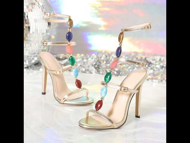 Colourful Beads Buckle Stiletto Sandals