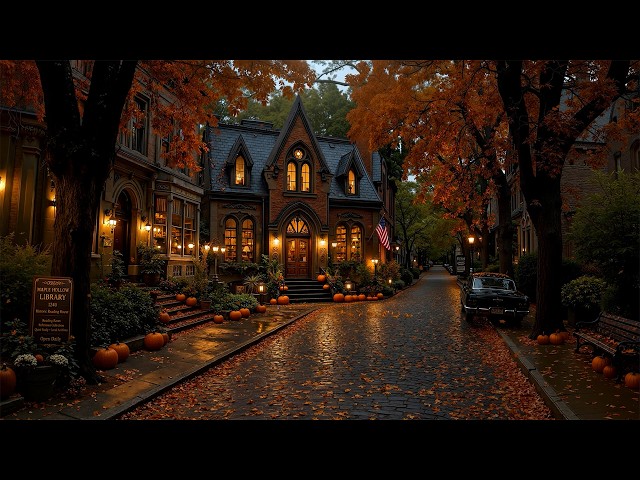 Autumn Evening Along an Old Library Street 🍂Cozy Jazz Playlist with Warm Lights for Quiet Reflection