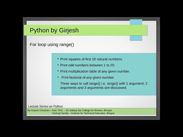 For loop statements using range()