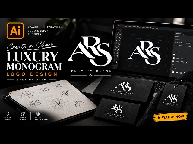 How to Create a Clean LUXURY MONOGRAM Logo Design | Adobe Illustrator Tutorial