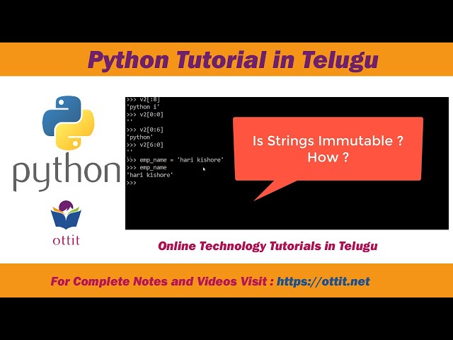 strings immutable , id values for strings - Python | Python Tutorial for Beginners in telugu Part 12