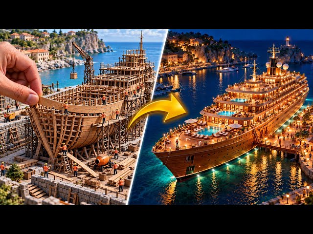 Mega Cruise Ship from Stone and Wood 🚢🪵| Satisfying Miniature Maritime Construction Timelapse 🏗️