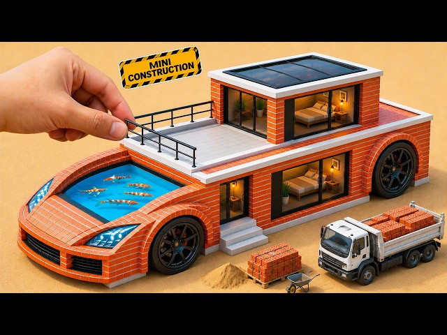 Building a Luxury Supercar House With a Koi Fish Pond | DIY Mini Construction | @MinMinTractor
