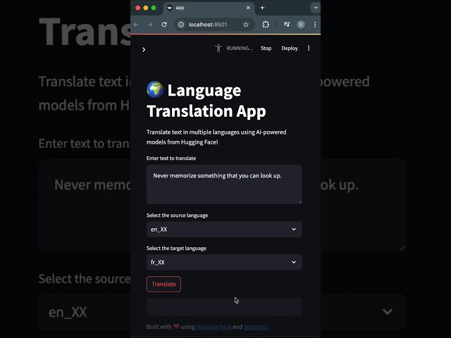 Build a Multilingual Translator App with Python & Hugging Face! #ai #shorts