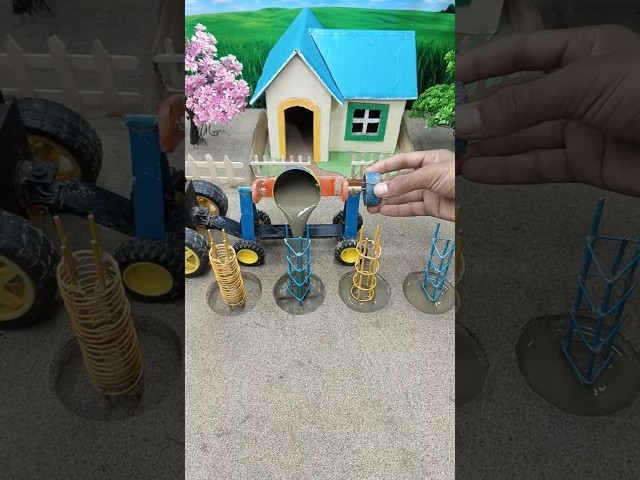 😱 Real Working Mini Tractor Making Cement Pillar | Amazing DIY Construction Machine 🚜 #shorts