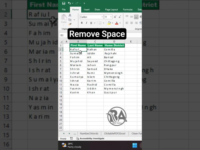Remove Space from Microsoft Excel ll Bivash Academy