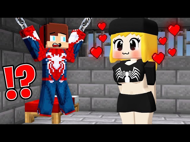 VENOM GIRL Tied Up JJ SPIDER MAN and Fell in LOVE in Minecraft - Maizen
