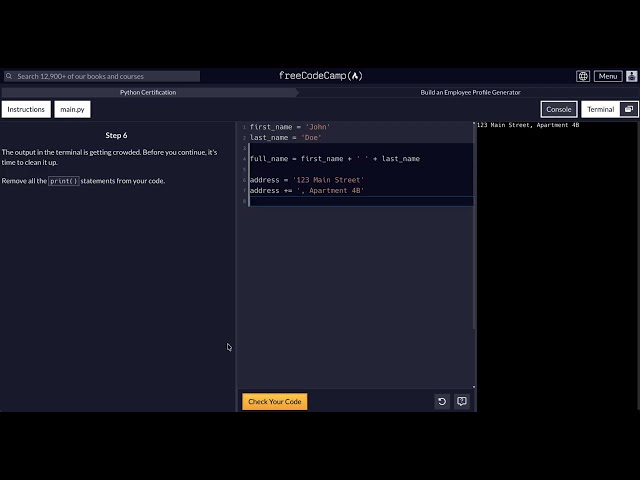 FreeCodeCamp - Python Project  - Step 6 of 18 - Employee Profile Generator