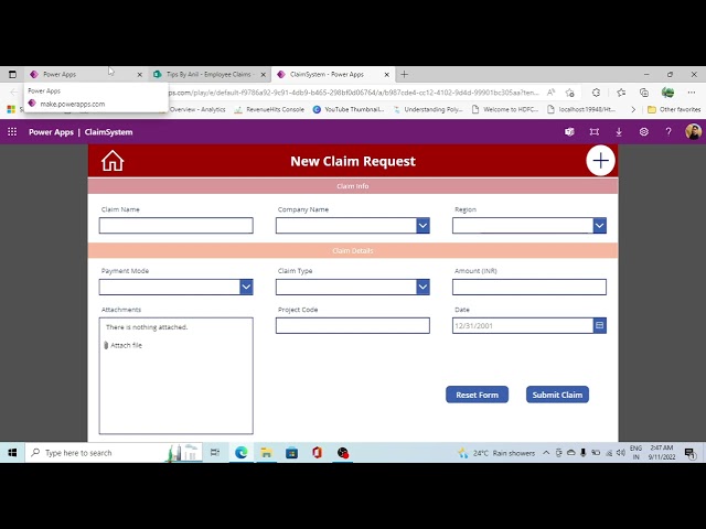 Submit New Claim using New Form PowerApps - Claim Request PowerApps Part 2