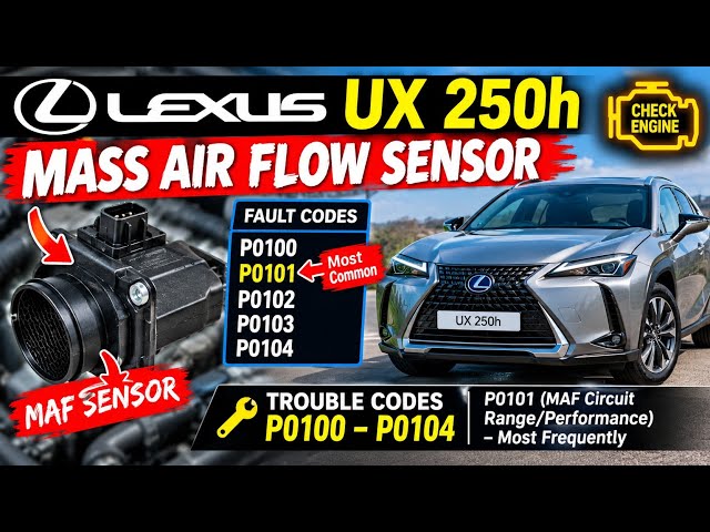 Lexus UX 250h mass air flow sensor cleaning process. Fault codes P0100, P0101, P0102, P0103, P0104.