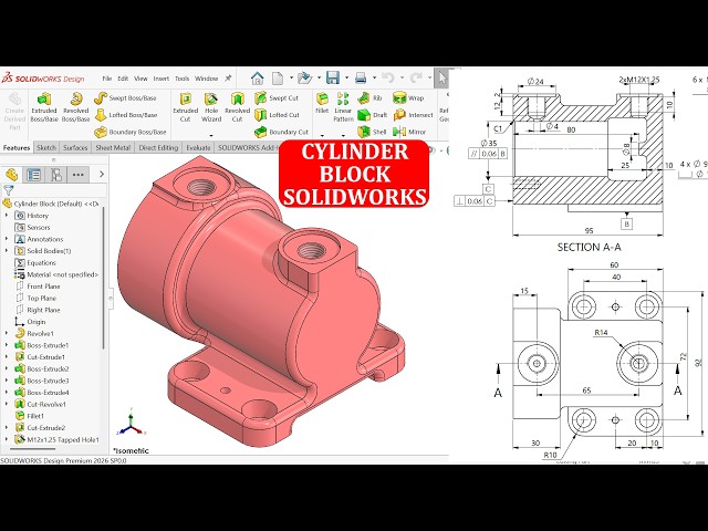 SolidWorks Exercise for beginners-Cylinder Block