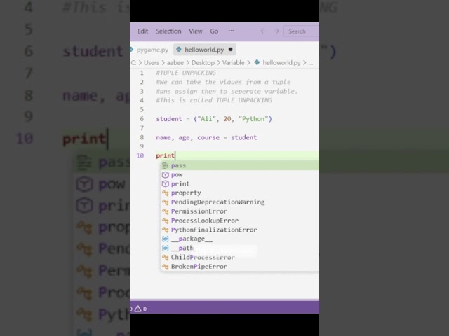 Tuple Unpacking in Python – Beginner's Guide!  Python Tutorial!  Python Shorts!#easytrick #shorts