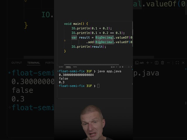 float passes, double fails: 0.1 + 0.2 == 0.3 #java #shorts #coding #airhacks
