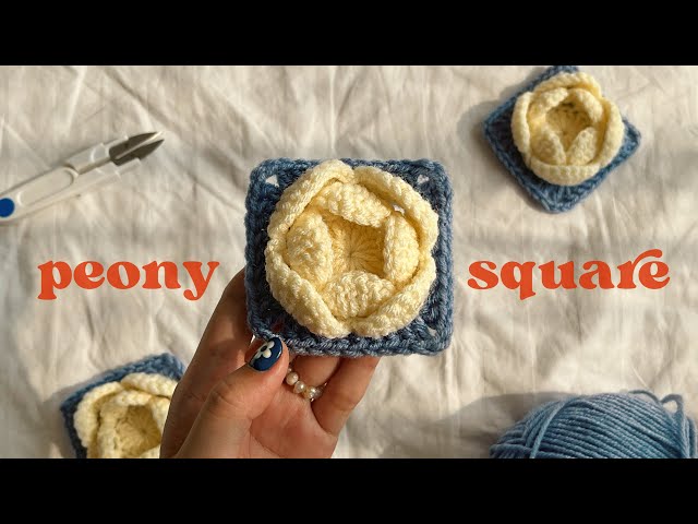 how to crochet peony flower granny square