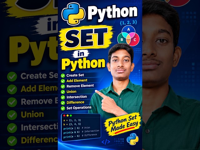 Python Set in Telugu | Python Set Explained with Examples #shorts
