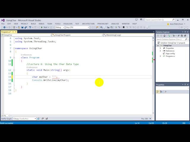 Learn C# for beginners: 6 - Using the Char Data Type