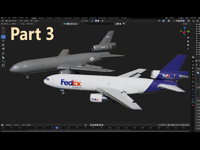 Airplane 3D modeling process ( DC-10 ). Blender. Part - 3/4