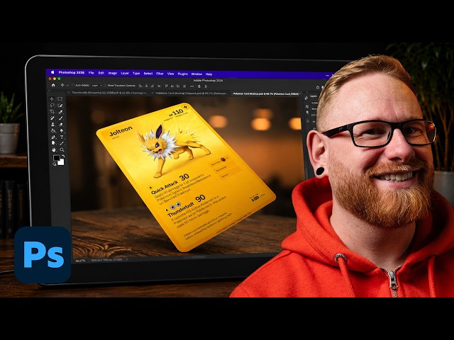 Designing a Pokemon card live in Photoshop