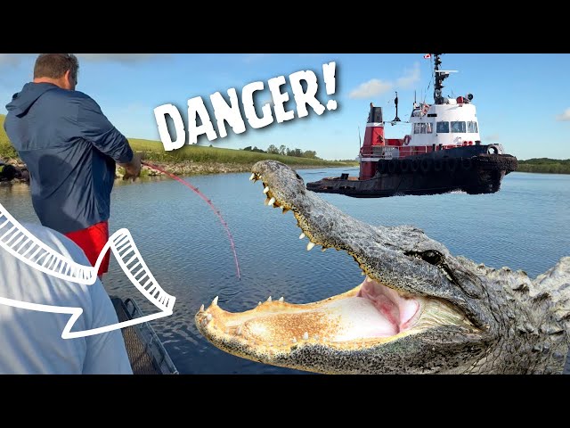Catching PUBLIC LAND ALLIGATORS While DODGING A TUGBOAT!
