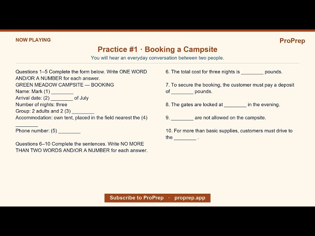 IELTS Listening Practice #1 — Booking a Campsite | ProPrep