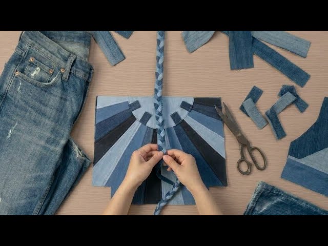 Easy sewing tricks ✂️From Trash to Craft:        Turn Old Jeans into a Sunburst Denim Totebag 