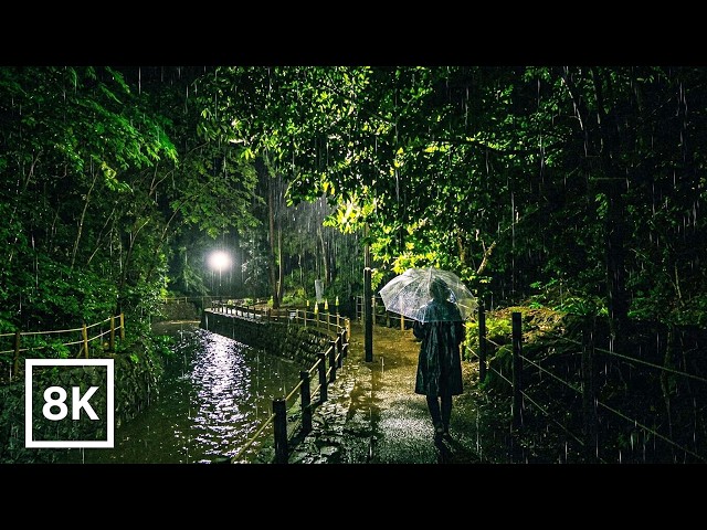 Tokyo's Hidden Rainforest at Night 🌧️ / 8K 60fps HDR / Rain Sounds & Piano