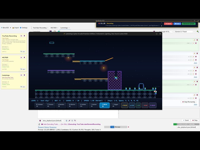 ⚡ Pure JavaFX Lemmings Cyber-Arcade Edition | 60 FPS Recreation (Level 1: Just Dig!) Anahata ASI