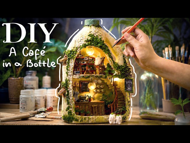 DIY☕Building a Miniature Coffee Shop Inside a Recycled Plastic Bottle🌱