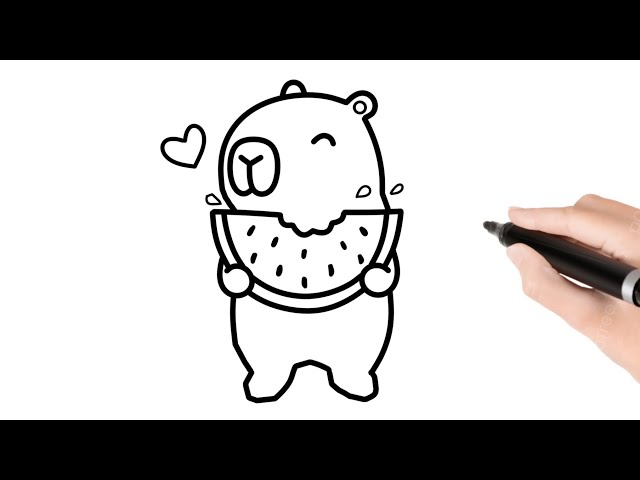 How To Draw A Cute Capybara eating Watermelon Easy Tutorial for Kids
