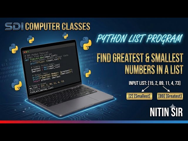 Python List Program 11: Find Smallest & Greatest Number in a List by Nitin Sir #nitin_sir #sdi