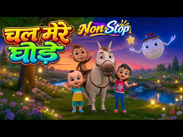 चल मेरे घोड़े | Best Hindi Rhymes | Chal Mere Ghode | Non-Stop Kids Collection