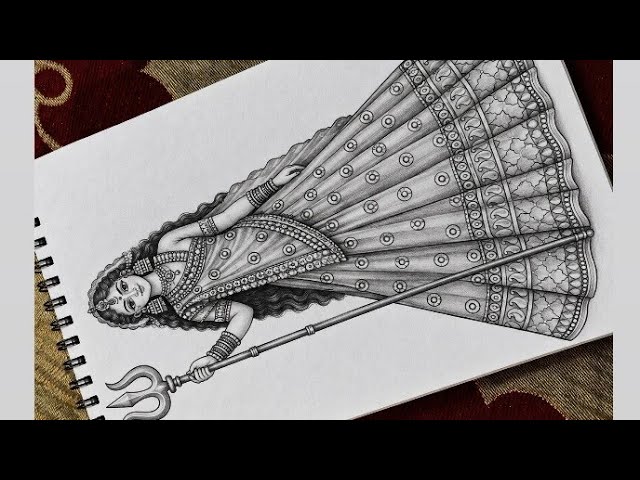 Beautiful Maa Durga Drawing | Easy Goddess Durga Sketch with Trishul | Step by Step Drawing