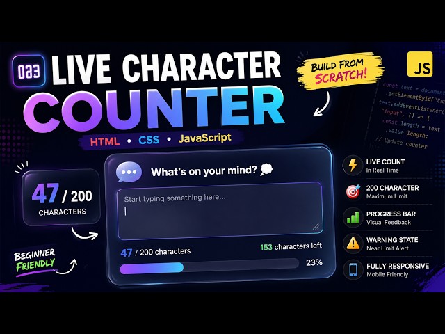 Build a Live Character Counter with HTML, CSS & JavaScript | Beginner Project 🚀