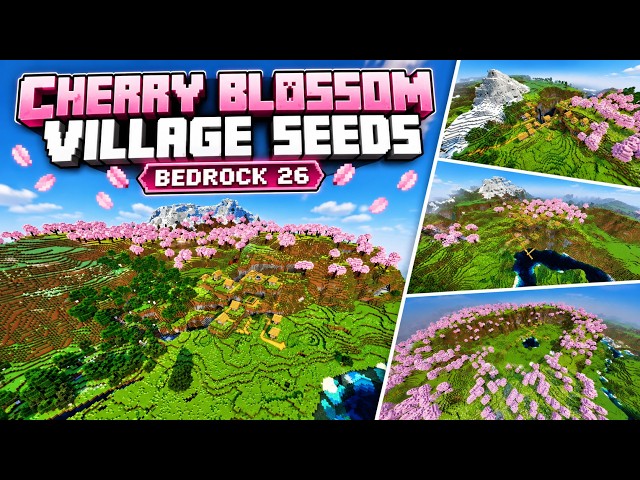 🌸 12 Cherry Village Seeds for Minecraft Bedrock 26.40! Snowy Mountains & Portals