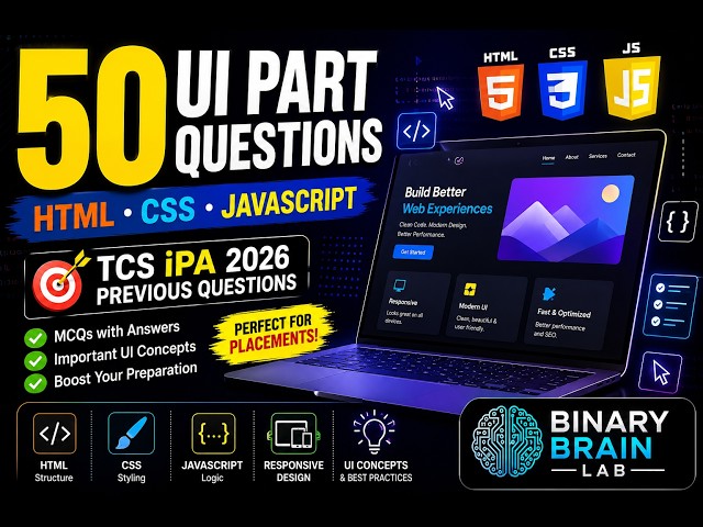 50 UI MCQs with Answers | HTML CSS JavaScript | TCS iPA 2026 Previous Questions | 2026