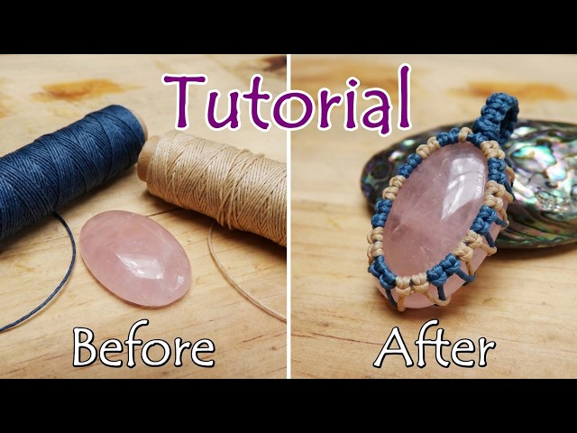 How to make macrame knot wrap cabochon pendant stones with cotton waxed thread