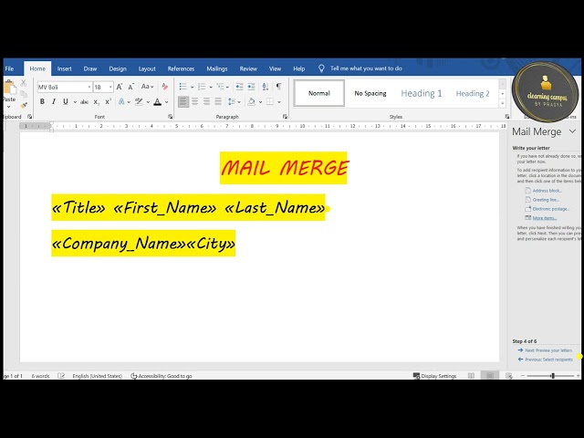 6th Mail Merge in MS Word 2019